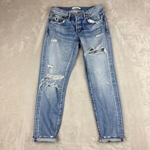 Moussy Vintage Selvedge Jeans Women 26 Blue Slim Tapered Button Fly Distressed
